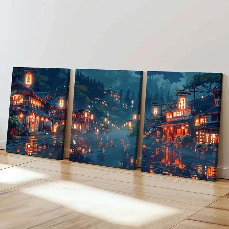 3pcs Chinese Ancient Style Landscape Wall Art Set Canvas Framed 40x60cm - High Quality Print 100% Australian Made Wall Canvas Ready to Hang