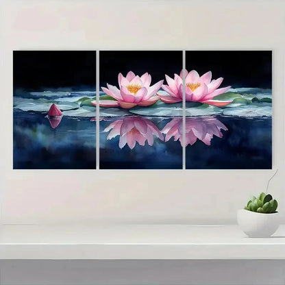 3pcs Elegant Floral Featuring Lotus Flowers E    Wall Art Set Canvas Framed 50x70cm - High Quality Print 100% Australian Made Wall Canvas Ready to Hang