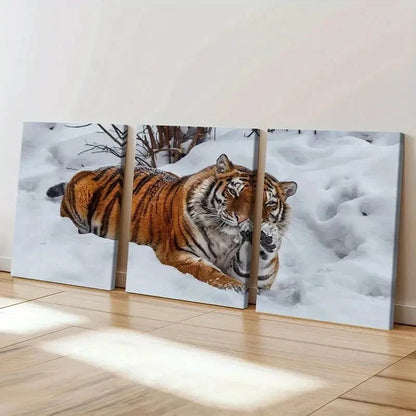 3pcs Snow Scene and Tiger Modern Decor Wall Art Set Canvas Framed 40x60cm - High Quality Print 100% Australian Made Wall Canvas Ready to Hang