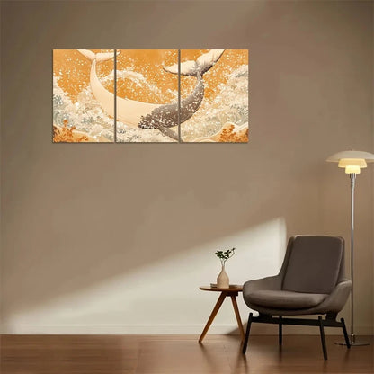 3pcs Summer Whale Tails Splashing Updo Style Metal Print Ready to Hang Art