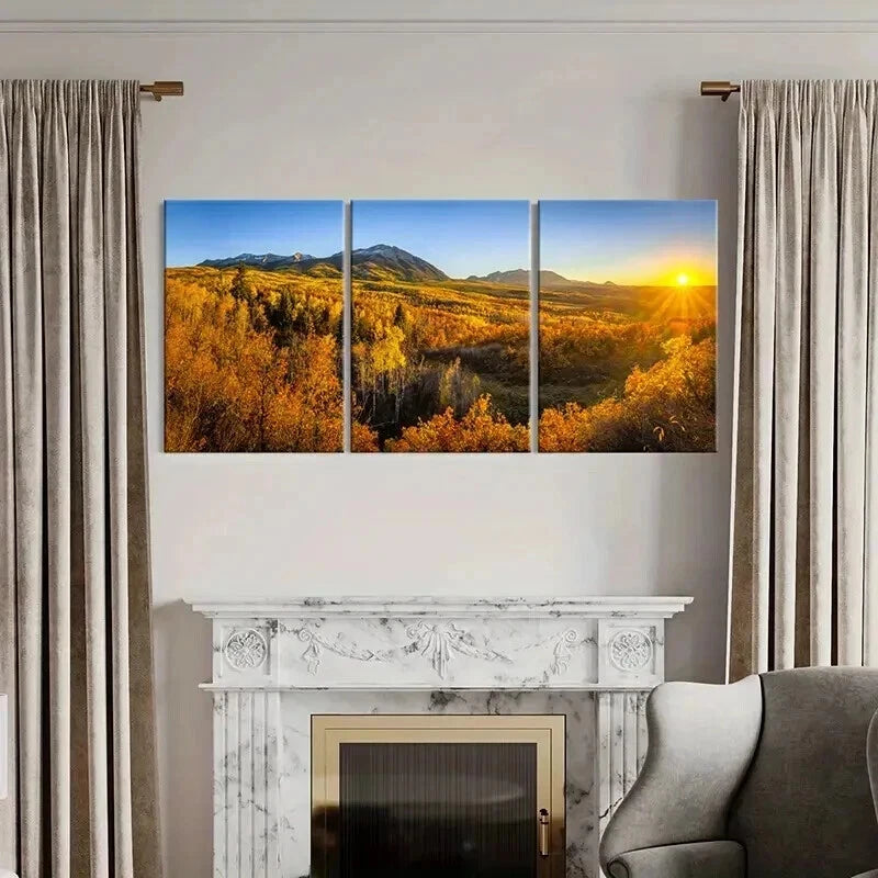 3pcs Autumn Forest Mountains Landscape Wall Art Set Canvas Framed 40x60cm - High Quality Print 100% Australian Made Wall Canvas Ready to Hang