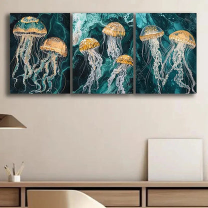 3pcs Jellyfish Design Dark Color Perfect Wall Art Set Canvas Framed 40x60cm - High Quality Print 100% Australian Made Wall Canvas Ready to Hang