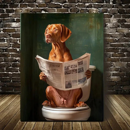 Contemporary Vizsla Dog Newspaper Reading Painting 40x60cm Metal Print Ready to Hang