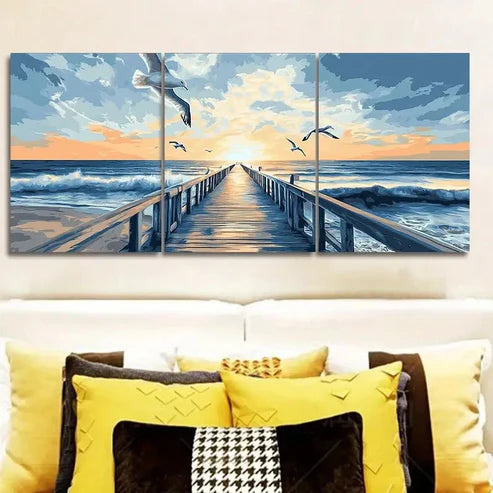 3pcs Seagulls Harbor Sunset Wall Art Set Canvas Unframed - High Quality Print 100% Australian Made Wall Canvas - Bella Home Decor