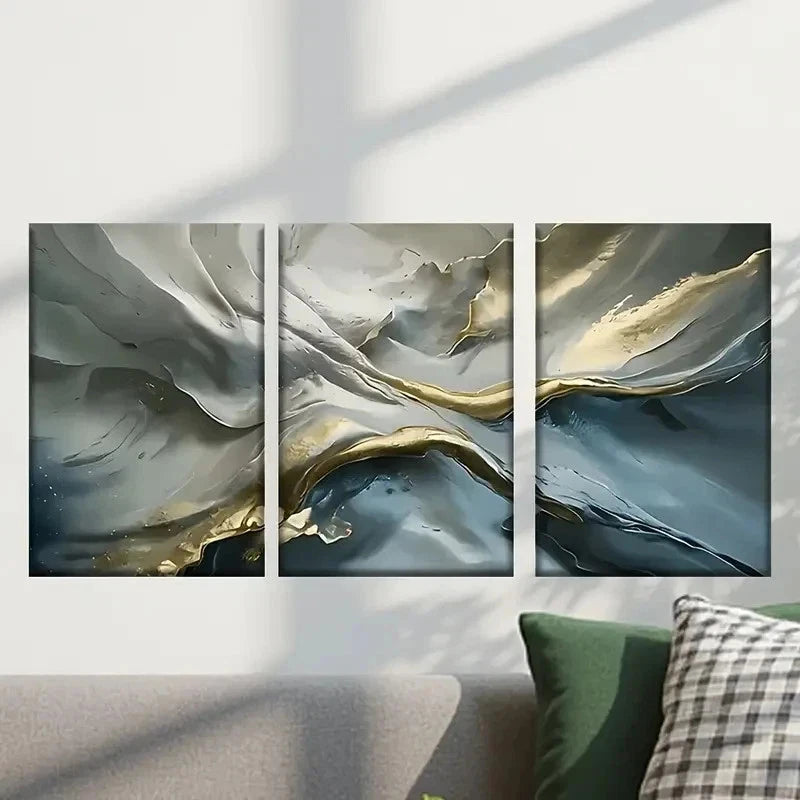 3pcs Abstract Painting with Golden and Blue Wall Art Set Canvas Framed 40x60cm - High Quality Print 100% Australian Made Wall Canvas Ready to Hang