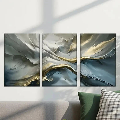 3pcs Abstract Painting with Golden and Blue Wall Art Set Canvas Framed 40x60cm - High Quality Print 100% Australian Made Wall Canvas Ready to Hang
