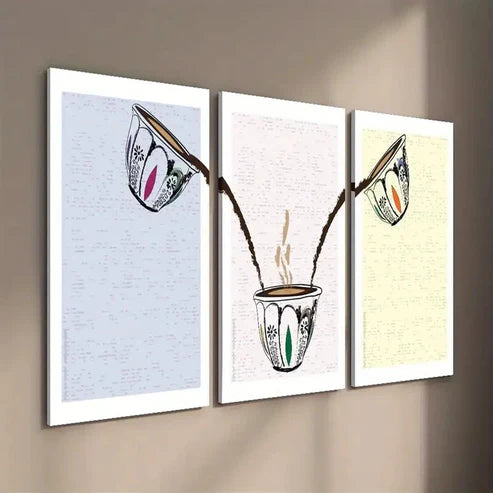 3pcs Colorful Coffee Cup Wall Art Set Canvas Unframed - High Quality Print 100% Australian Made Wall Canvas