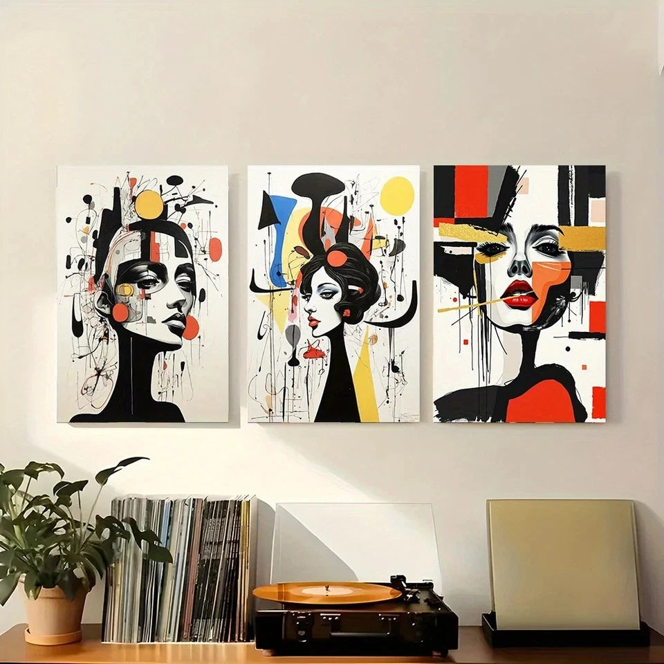 3pcs Modern Abstract Female Geometric Metal Print Ready to Hang Art