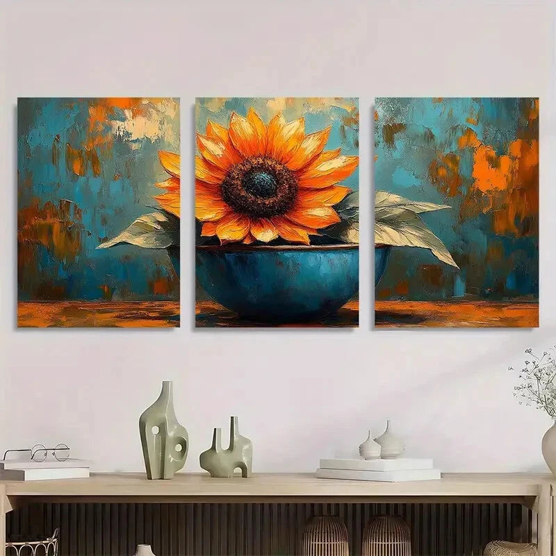 3pcs Sunflower Painting Abstract Colorful Metal Print Ready to Hang Art