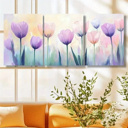 3pcs Vibrant Pink & Purple Tulips Decoration Wall Art Set Canvas Framed 40x60cm - High Quality Print 100% Australian Made Wall Canvas Ready to Hang