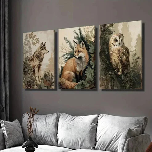 3pcs Wolf Fox Owl Natural Aesthetic Decoration  Wall Art Set Canvas Unframed - High Quality Print 100% Australian Made Wall Canvas