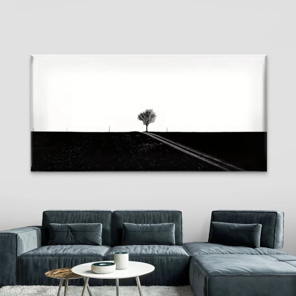 Lonely Tree in Open Field Wall Art Canvas Office Home Room Framed 120x60cm