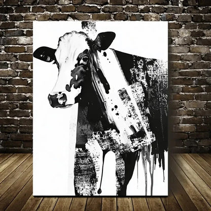 Modern Abstract Black and White Cow Painting 40x60cm Metal Print Ready to Hang