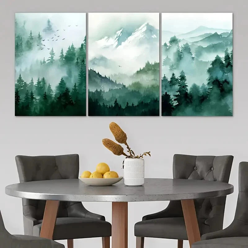 3pcs Snowy Capped Mountain Winter Metal Print Ready to Hang Art