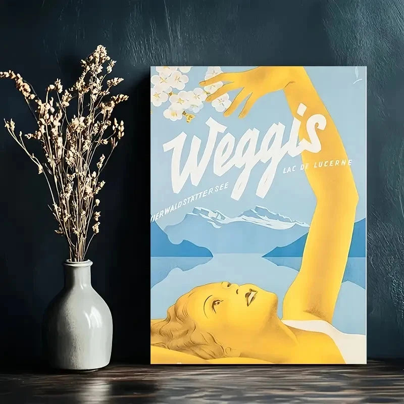 Lake Lugano Switzerland Weggis Station Retro Travel Poster Print Wall Art