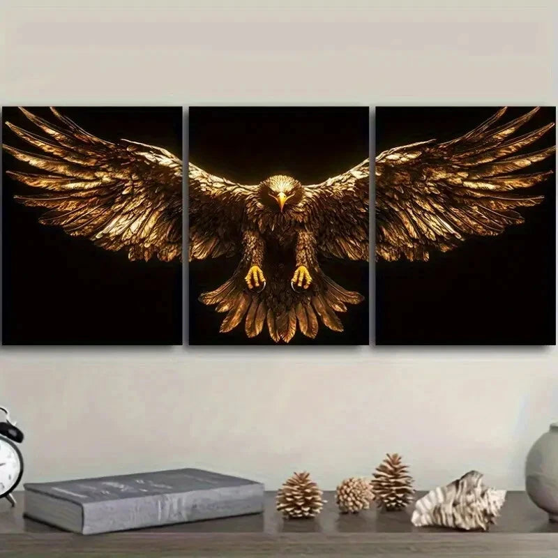 3pcs Majestic Bird Luxurious Black Wings Metal Print Ready to Hang Art