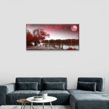 Red Moon Lake Star Wall Art Canvas Office Home Room Framed 120x60cm