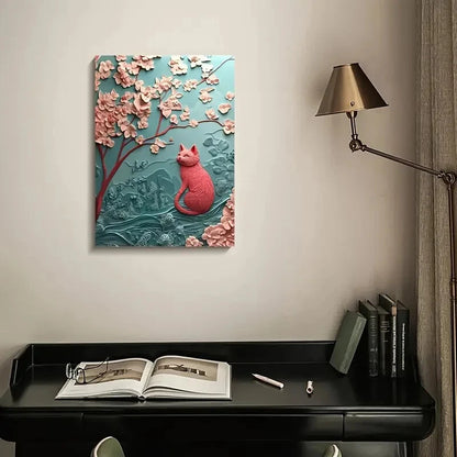 Kitty in a Forest by Clockworkkite Heart Blossoms 40x60cm Metal Print Ready to Hang