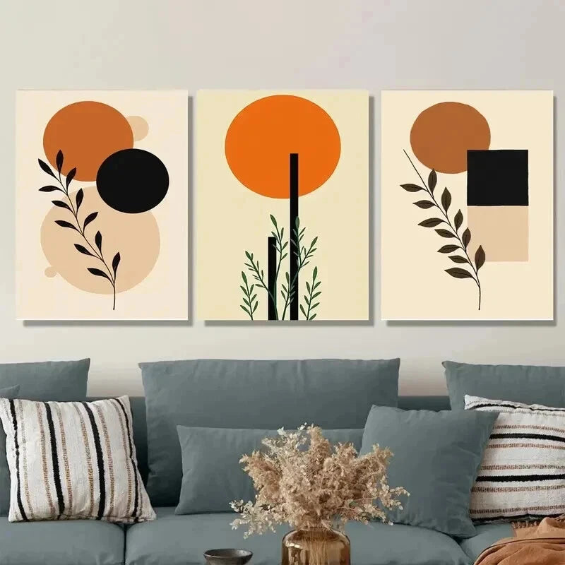 3pcs Orange and Black Minimalist Modern Abstract Wall Art Set Canvas Framed 40x60cm - High Quality Print 100% Australian Made Wall Canvas Ready to Hang