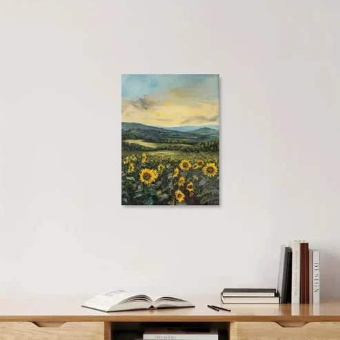 Beautiful Moody Sunflower Landscape Painting 60x90cm Metal Print Ready to Hang