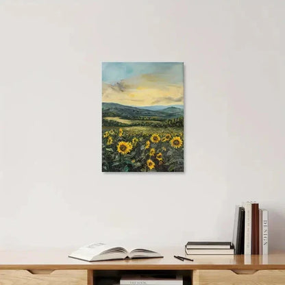 Beautiful Moody Sunflower Landscape Painting 60x90cm Metal Print Ready to Hang