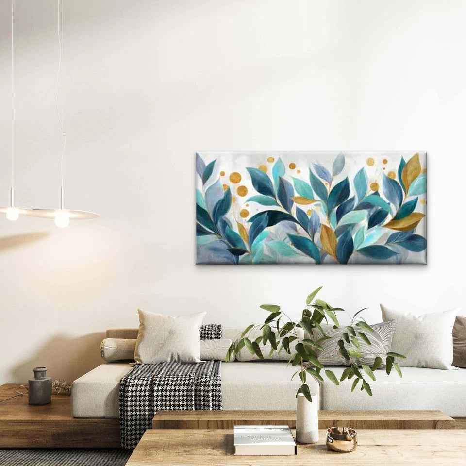 Vintage Leaf with Golden Dots, Wall Art Canvas Office Home Room Framed 120x60cm