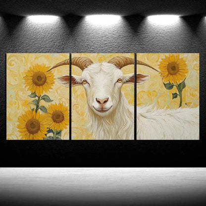 3pcs Sheep on The Field Sunflower Metal Print Ready to Hang Art