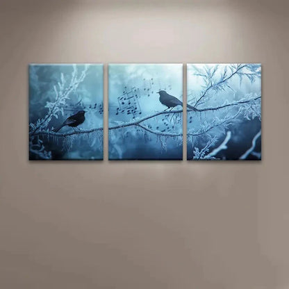 3pcs Dreamy Music Tree with Birds Metal Print Ready to Hang Art
