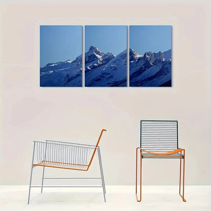 3pcs Snow Capped Mountain Peaks Metal Print Ready to Hang Art