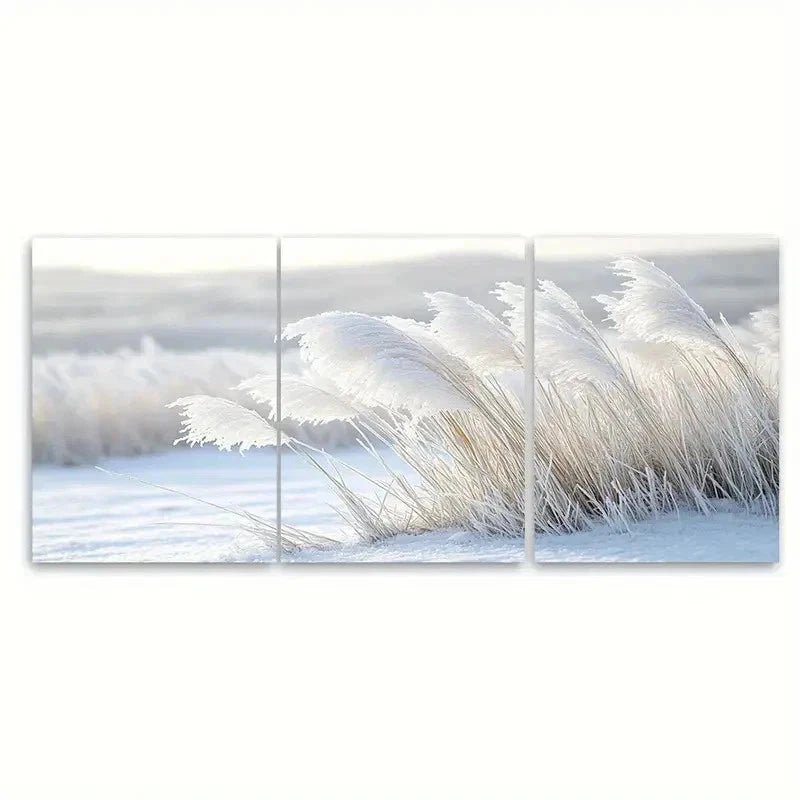 3pcs Grass Winter Scene Nature Photography S Wall Art Set Canvas Framed 50x70cm - High Quality Print 100% Australian Made Wall Canvas Ready to Hang