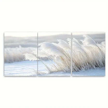 3pcs Grass Winter Scene Nature Photography S Wall Art Set Canvas Framed 50x70cm - High Quality Print 100% Australian Made Wall Canvas Ready to Hang