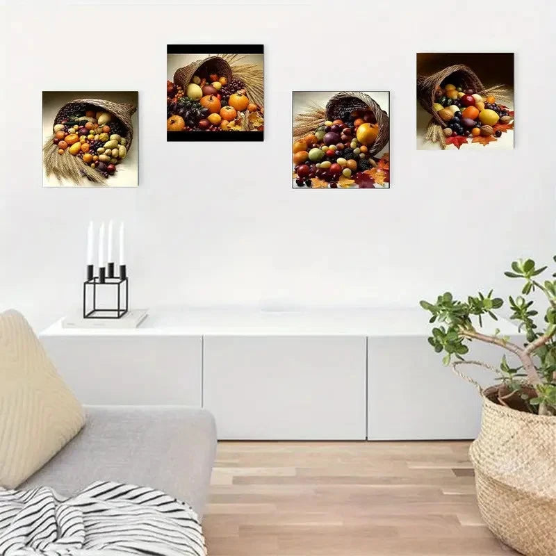 4pcs Fruit, Food & Flowers Wine-Theme Wall Art Canvas Framed
