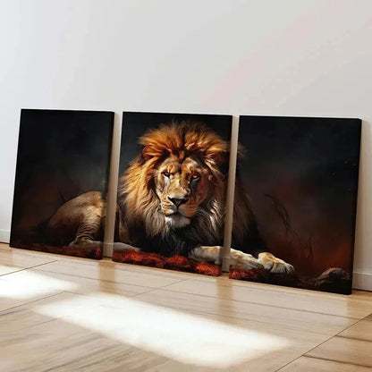 3pcs Lion Vintage Animal Aesthetic Painting Wall Art Set Canvas Framed 40x60cm - High Quality Print 100% Australian Made Wall Canvas Ready to Hang
