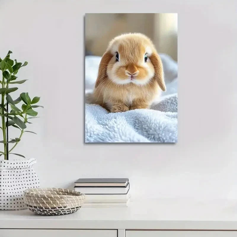 Beautiful Contemporary Cute Rabbit Painting 40x60cm Metal Print Ready to Hang