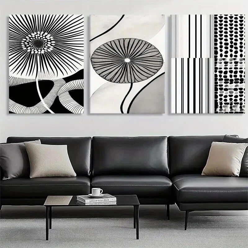 3pcs Geometric and Linear Flower Design Perfect Wall Art Set Canvas Framed 40x60cm - High Quality Print 100% Australian Made Wall Canvas Ready to Hang