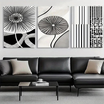3pcs Geometric and Linear Flower Design Perfect Wall Art Set Canvas Framed 40x60cm - High Quality Print 100% Australian Made Wall Canvas Ready to Hang