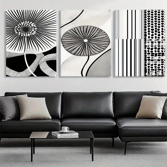 3pcs Geometric and Linear Flower Design Perfect Wall Art Set Canvas Framed 40x60cm - High Quality Print 100% Australian Made Wall Canvas Ready to Hang