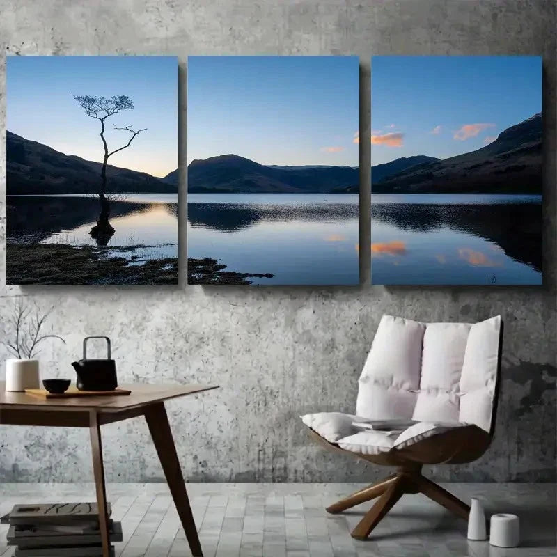 3pcs Tranquil Lake Serene Solitary Tree Metal Print Ready to Hang Art
