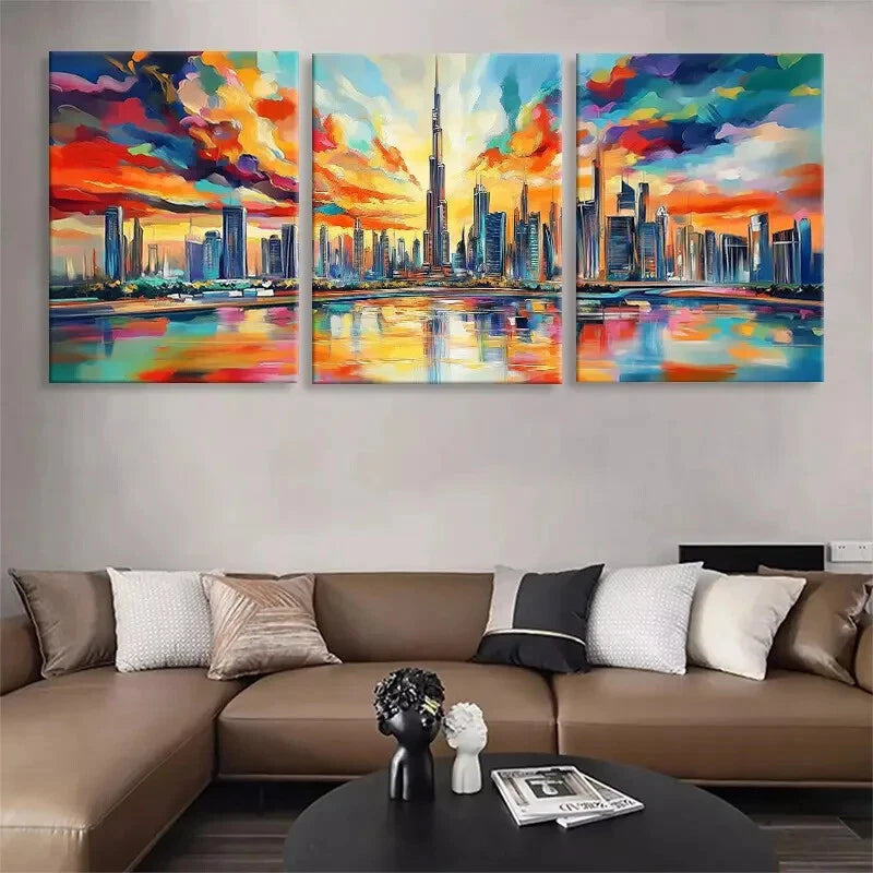 3pcs Vibrant Cityscape Colorful Skyline Perfect Wall Art Set Canvas Framed 40x60cm - High Quality Print 100% Australian Made Wall Canvas Ready to Hang