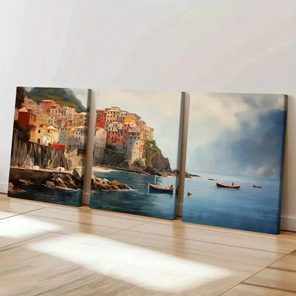 3pcs serene Harbor & Rocky Coastline  Wall Art Set Canvas Framed 40x60cm - High Quality Print 100% Australian Made Wall Canvas Ready to Hang