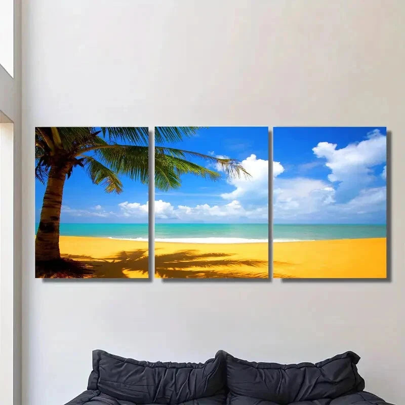 3pcs Beach Scene Tropical Paradise Triptych Metal Print Ready to Hang Art