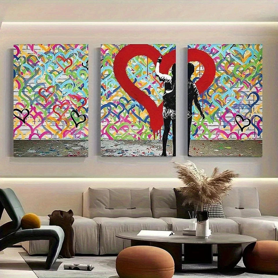 3pcs Colorful Heart Graffiti Modern Street Metal Print Ready to Hang Art