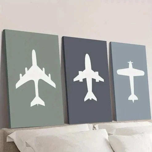3pcs Airplane Color Filled Aviation Decor Wall Art Set Canvas Unframed - High Quality Print 100% Australian Made Wall Canvas