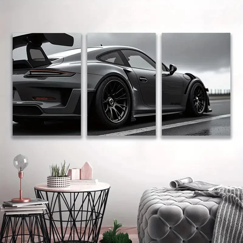 3pcs Black & White Sports Car Photography, I Wall Art Set Canvas Framed 40x60cm - High Quality Print 100% Australian Made Wall Canvas Ready to Hang
