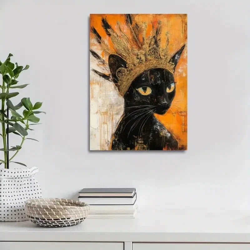 Beautiful Golden Headdress Cat Painting 40x60cm Metal Print Ready to Hang