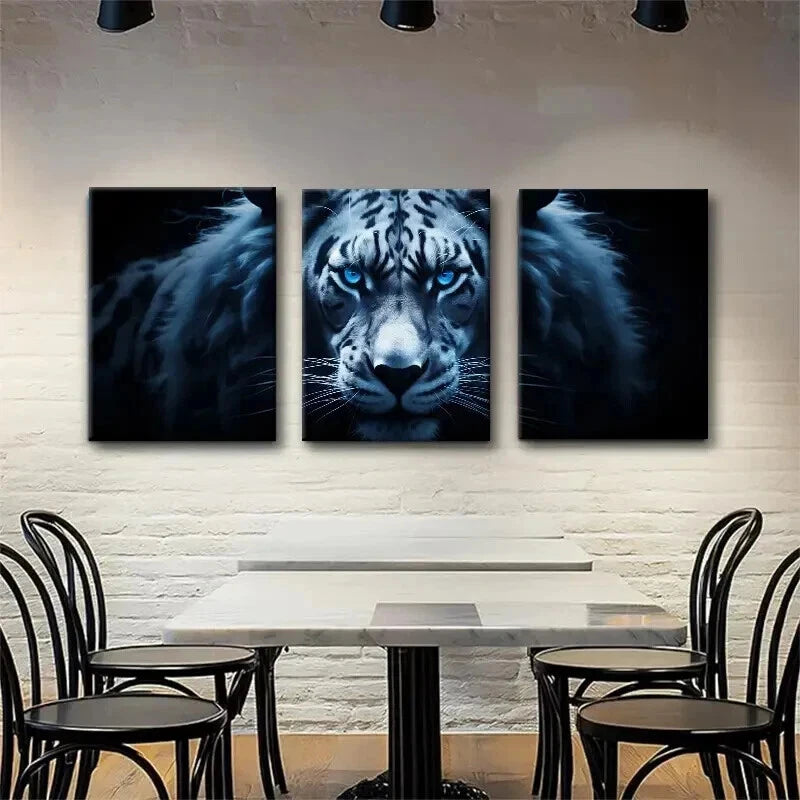 3pcs Majestic White Tiger Piercing Blue Perfect Wall Art Set Canvas Framed 40x60cm - High Quality Print 100% Australian Made Wall Canvas Ready to Hang