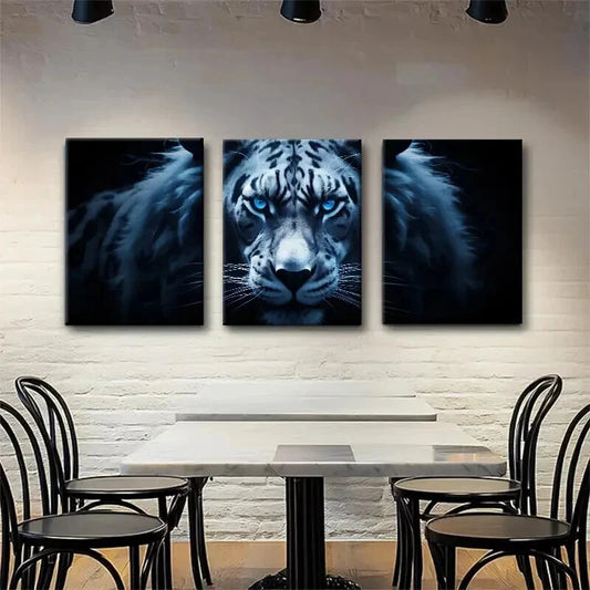 3pcs Majestic White Tiger Piercing Blue Perfect Wall Art Set Canvas Framed 40x60cm - High Quality Print 100% Australian Made Wall Canvas Ready to Hang