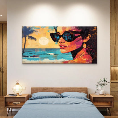 Vibrant Pop Art Woman in Sunglasses Wall Art Canvas Office Home Framed 120x60cm