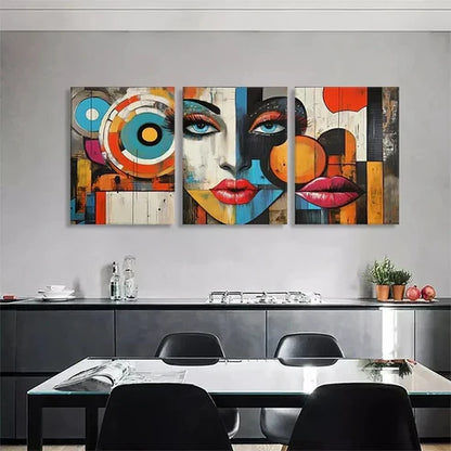 3pcs Abstract Geometric Pop Colorful Art Set Canvas Unframed - High Quality Print 100% Australian Made Wall Canvas