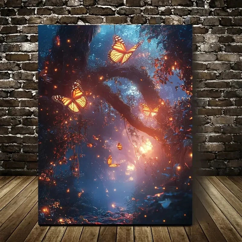 Fantasy Jungle Scene with Glowing Embers Painting  40x60cm Metal Print Ready to Hang
